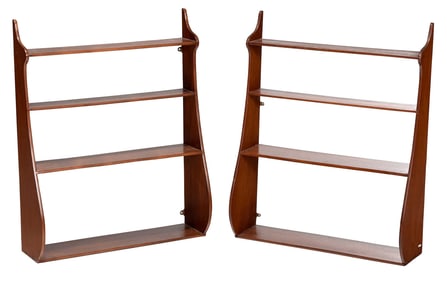 Near Pair Whale Form Walnut and Mahogany Hanging Shelves