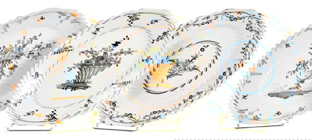 Three French Faience Plates, Two with Sotheby's Parke Bernet Provenance