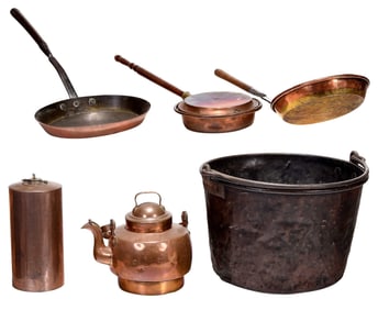 Six Copper Cooking Implements