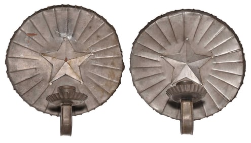 Two Round Star Designed Tin Candle Sconces