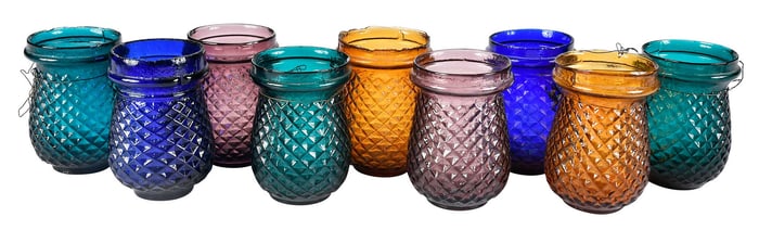 Nine Victorian Colored Glass Christmas Tree Fairy Lights