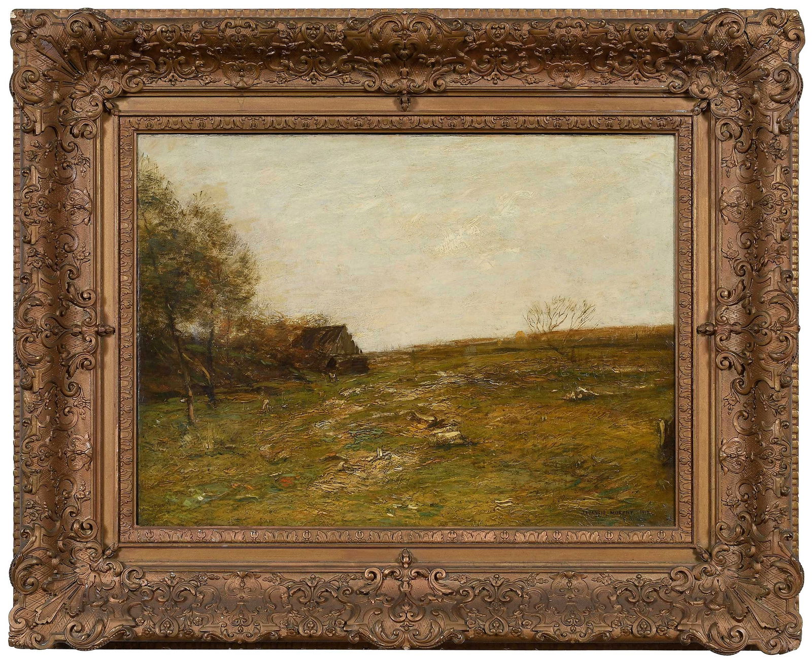 John Francis Murphy: (New York/Illinois, 1853-1921) Farm in the Connecticut Countryside, 1917, signed and dated lower right "J. Francis Murphy 1917", oil on canvas, 19 x 26 in.; fine ornate period gilt wood and compositio