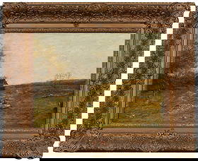 John Francis Murphy: (New York/Illinois, 1853-1921) Farm in the Connecticut Countryside, 1917, signed and dated lower right "J. Francis Murphy 1917", oil on canvas, 19 x 26 in.; fine ornate period gilt wood and compositio