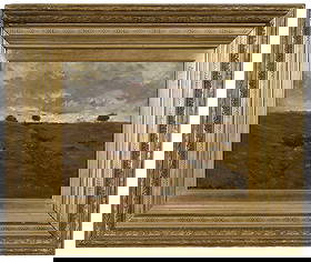 Henry Ward Ranger: (American, 1858-1915) Clouded Landscape, signed lower right "H.W. Ranger 1901(?)", also faintly signed in pencil verso, oil on panel, 12 x 16 in.; fine period gilt wood and composition frame, 21 x 25