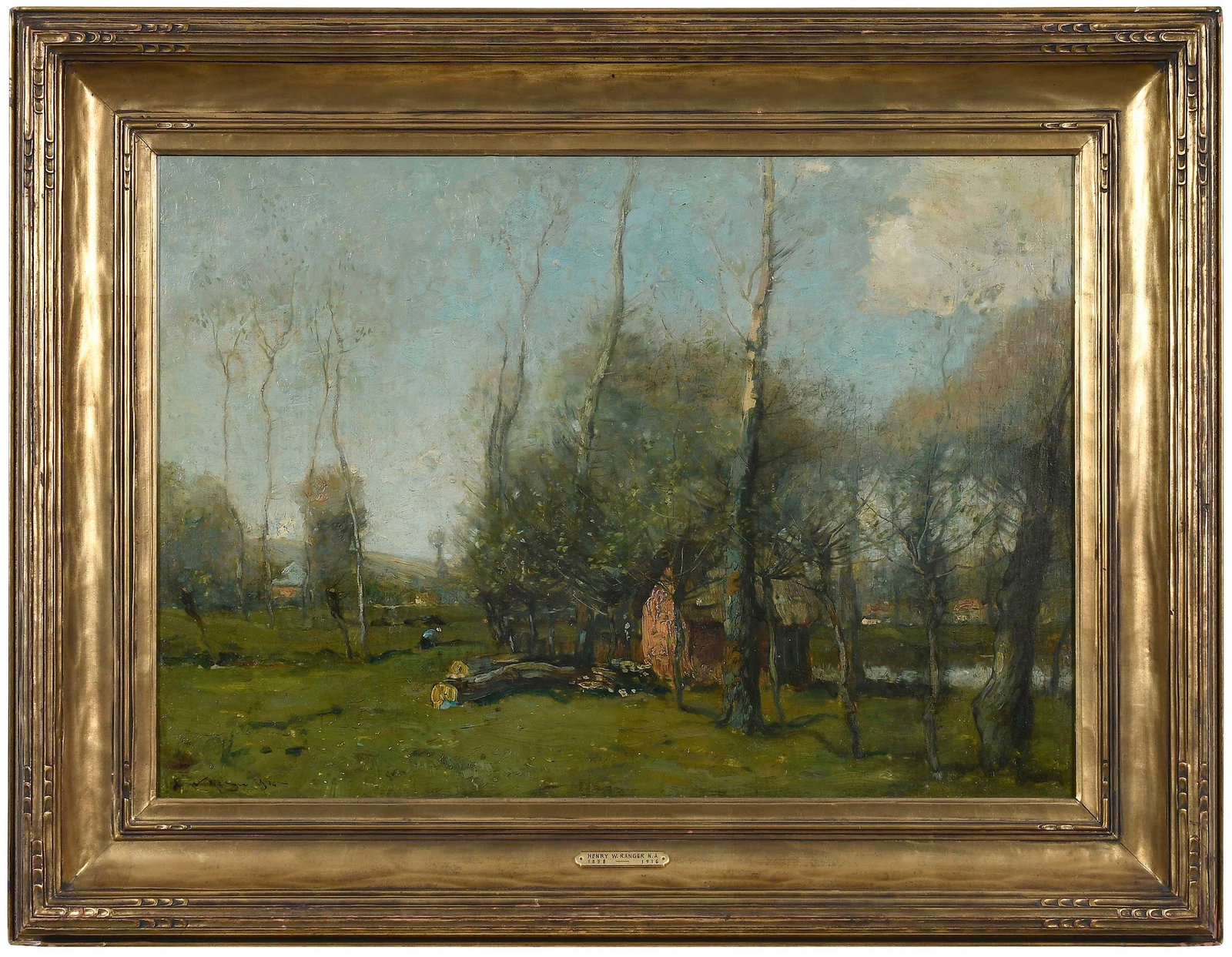 Henry Ward Ranger: (American, 1858-1915) Cottage Near the Village, signed lower left "H W. Ranger" and illegibly dated, oil on canvas, 18 x 25-1/2 in.; gilt wood and composition frame, 25-1/4 x 32-5/8 x 1-3/4 in. Proven