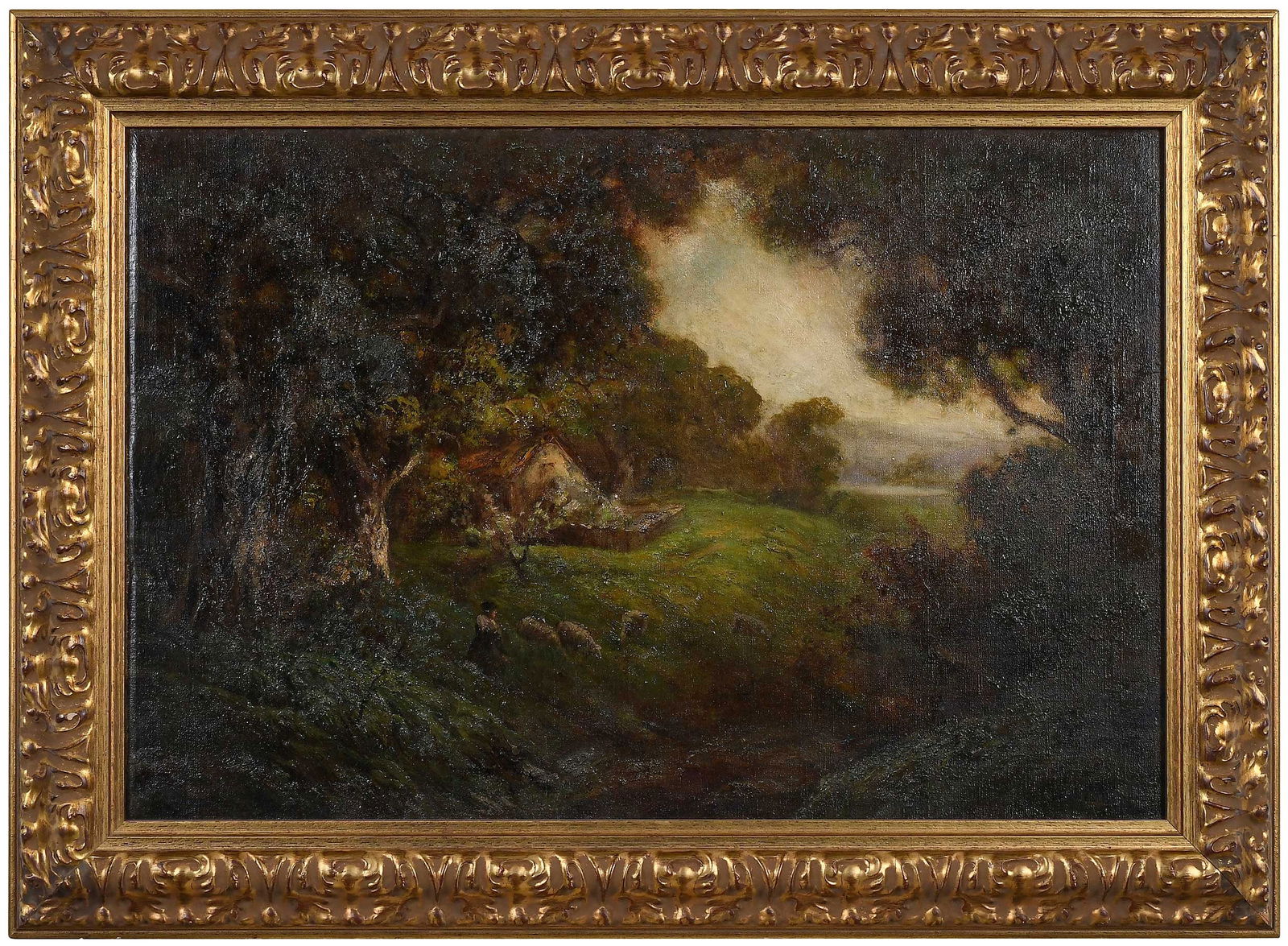 William Keith: (Scottish/America, 1838-1911) Pastoral Landscape, signed lower right "W. Keith", oil on canvas, 20-1/4 x 30-1/4 in.; reproduction gilt wood and composition frame, 26-3/4 x 36-3/4 x 2 in. Provenance: T