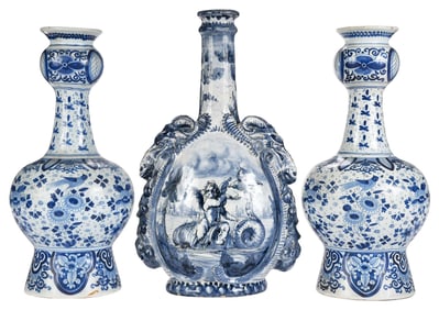 Three Dutch Delft Blue and White Vases