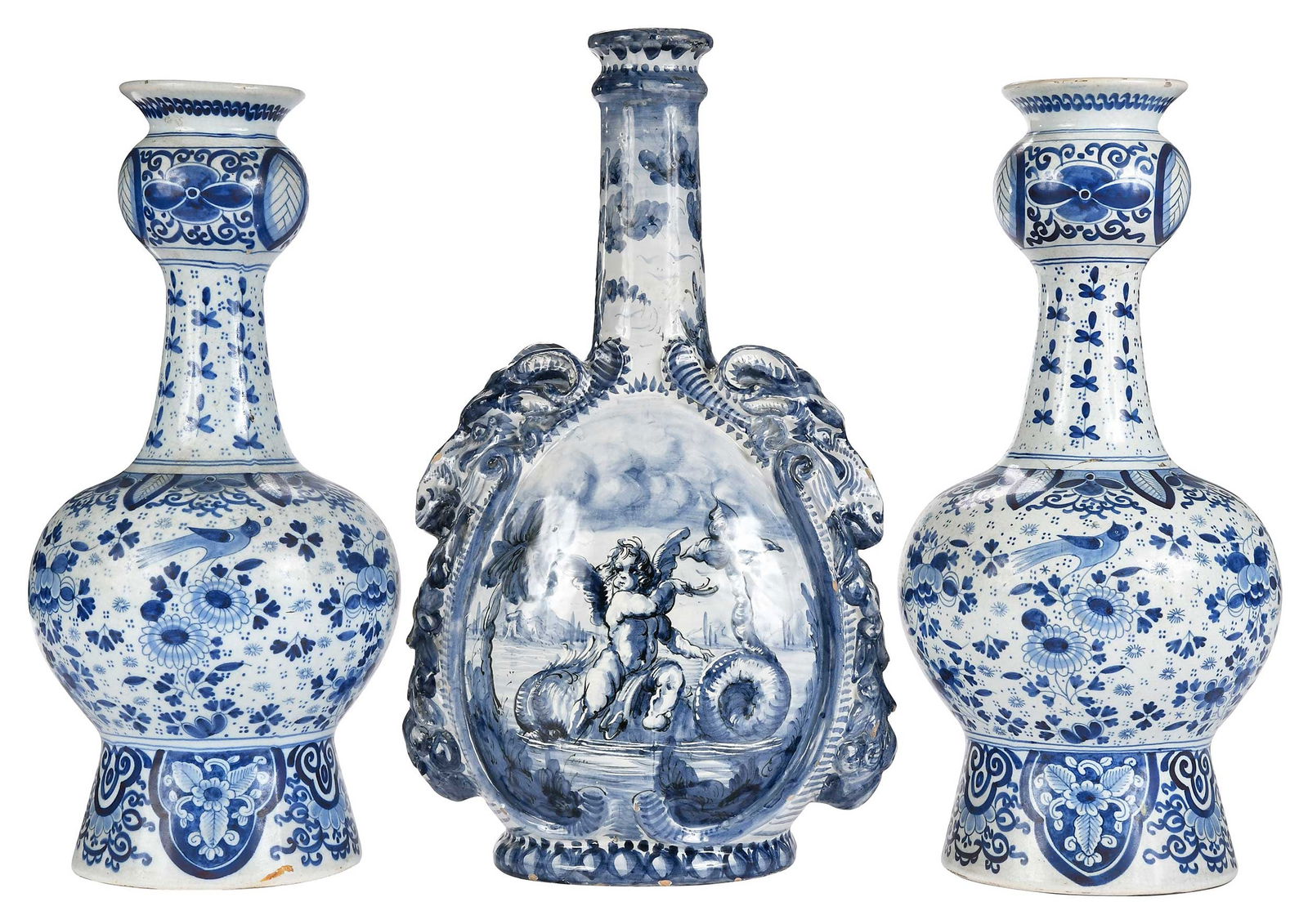 Three Dutch Delft Blue and White Vases