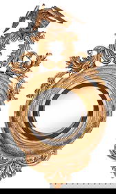 Large Impressive Carved and Giltwood Eagle Figural Convex Mirror: American or British, circa 1820s, with boldly carved spread wing eagle over leaf and scroll ornaments, probably original distressed convex mirror plate, 61 x 35 x 8 in. Provenance: Estate of Gary L. J