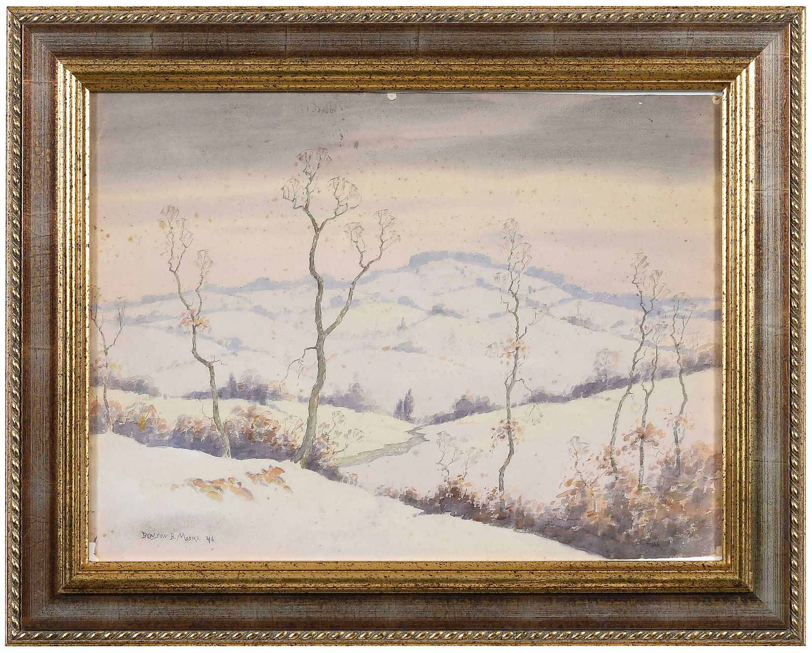 Benson Bond Moore: (American/Virginia, 1882-1974) Camp David Presidential Retreat, Catoctin Mountain Park, 1946, signed lower left "Benson B Moore", watercolor on paper, 20-1/2 x 27 in.; modern wood frame, 27 x 34 x 2 i