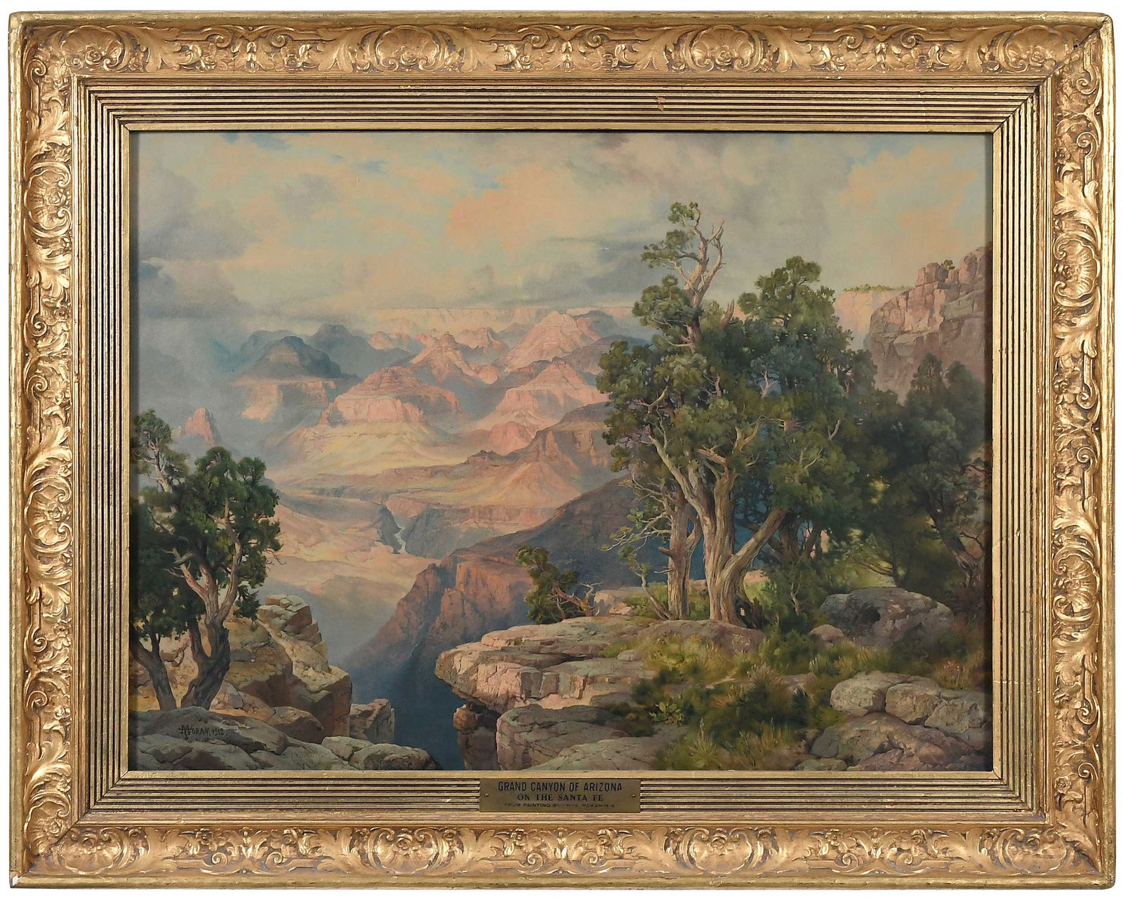 After Thomas Moran: (California/Pennsylvania,1837-1926) Grand Canyon of Arizona from Hermit Rim Road, 1913, signed in lithographer's stone lower left "T Moran, 1912", Atchison, Topeka & Santa Fe Railway System, publisher