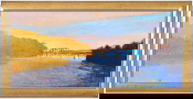 Wolf Kahn: (Vermont/German, 1927-2020) Railroad Bridge New Hindale, New Hampshire (No. 87), 1988, signed lower left "W. Kahn", inscribed with number and date verso, oil on linen, 20 x 44 in.; gilt wood frame, 25