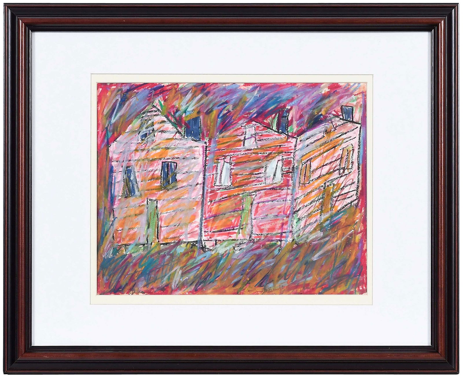 Beverly Buchanan: (American, 1940-2015) Inner City Shacks, 1990, signed and dated lower right, oil pastel on paper, sight 10-3/4 x 13-1/2 in.; modern wood frame, 19 x 23-1/4 x 1-1/4 in. Provenance: Purchased from the a