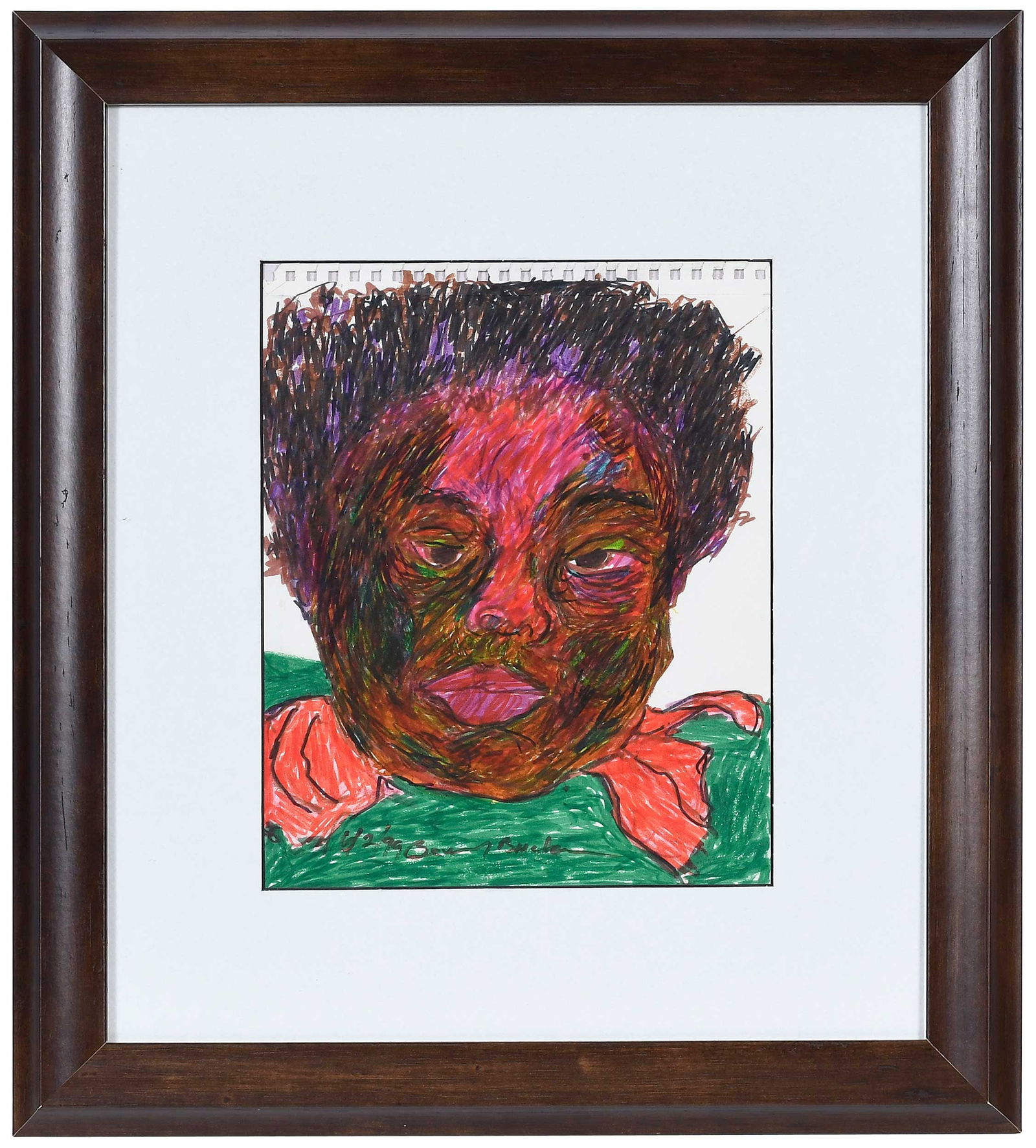 Beverly Buchanan: (American, 1940-2015) Self Portrait in Green, 1999, signed and dated recto "6/2/99 Beverly Buchanan", marker on paper, sight 9-7/8 x 7-3/4 in.; modern wood frame, 17-3/4 x 15-3/4 x 3/4 in. Provenance: