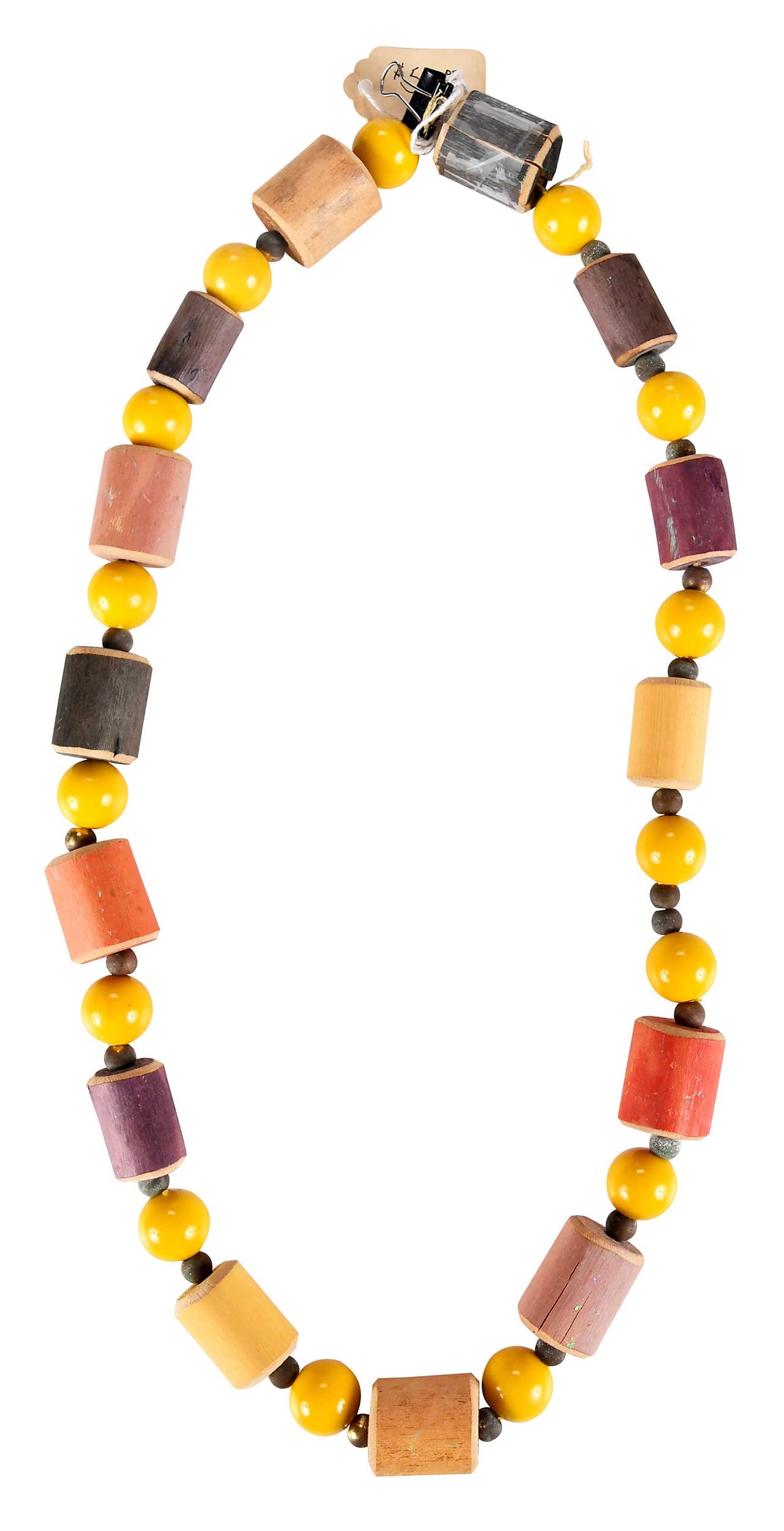 Eddie Owens Martin, St. E.O.M.: (American/Georgia, 1908 -1986) Necklace, tagged "From the Estate of ST. EOM Eddie Owen Martin", carved and painted wood, metal, and plastic beads, 15 x 15 x 7/8 in. Provenance: Property from the Colle