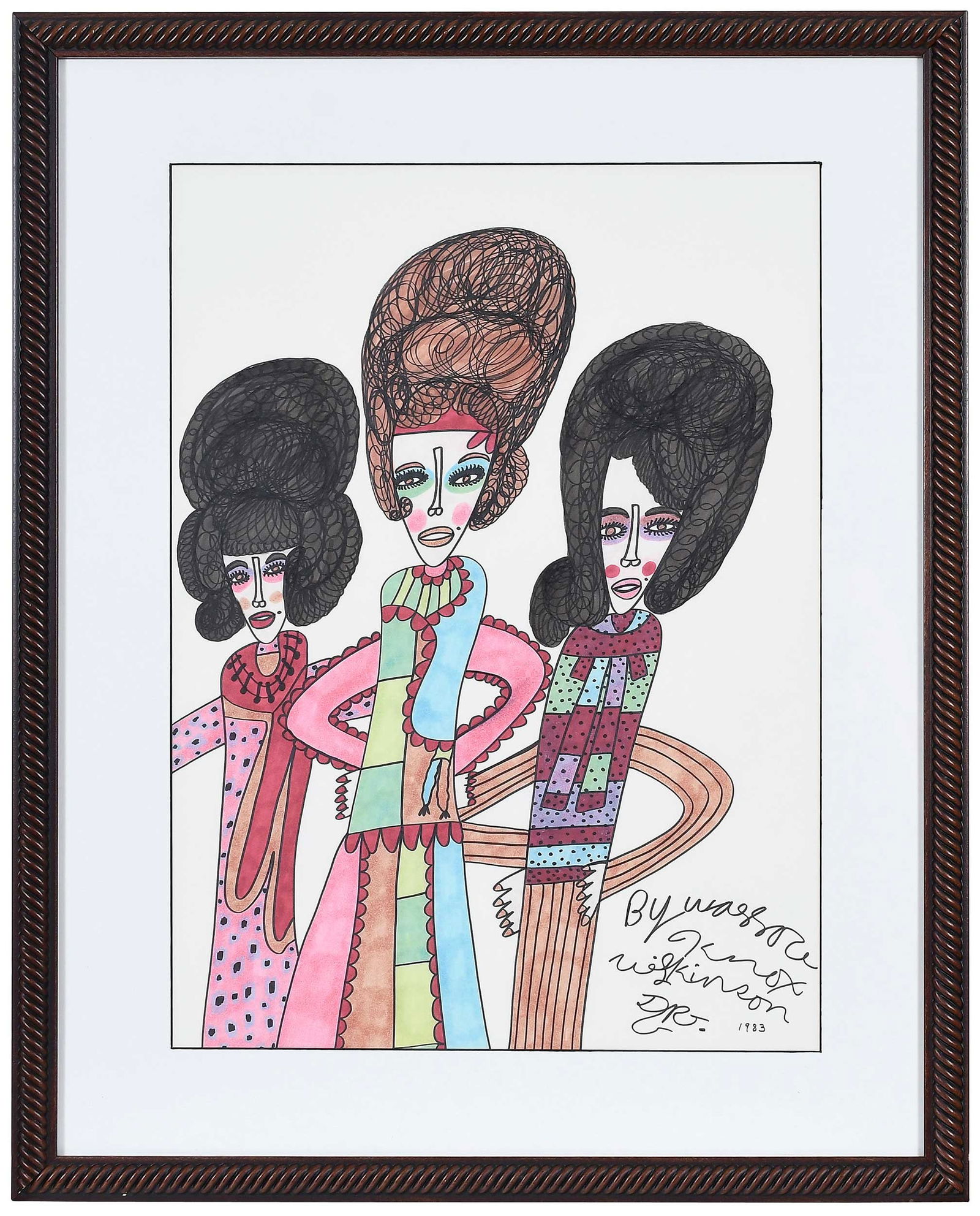 Wallace Knox Wilkinson, Jr.: (American/Georgia, 1954-2016) Three Country Singers (Loretta Lynn, Tammy Wynette, Patsy Cline), 1983, signed and dated lower right, marker on paper, sight 23 x 17 in.; carved wood frame, 31 x 25 x 1-1