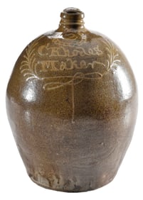 Extremely Rare C. Rhodes Maker Edgefield SC Decorated Stoneware Jug