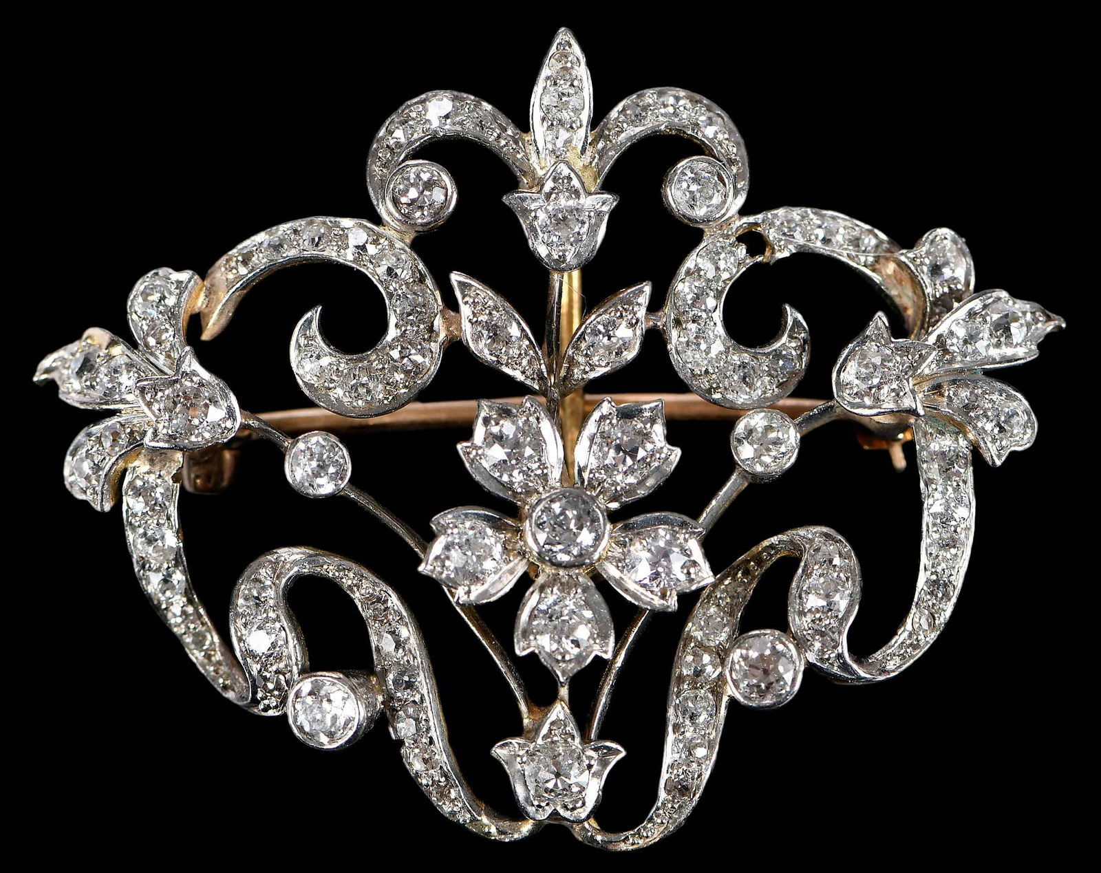 14kt. Antique Floral and Scroll Diamond Brooch (1 of 6)