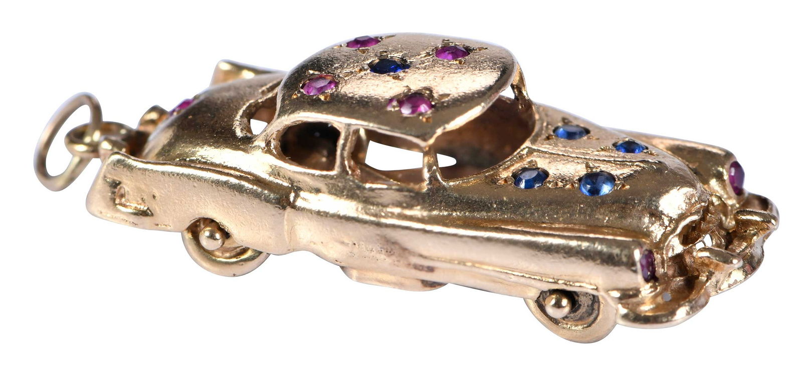 14kt. Large Automobile Charm with Blue Sapphire and Rubies