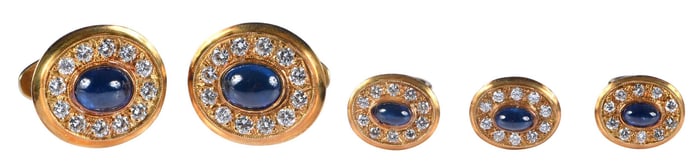 18kt. Blue Sapphire and Diamond Cufflink Stud Set
