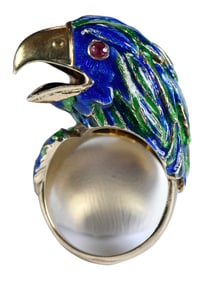 18kt. Enamel and Ruby Bird Motif Ring