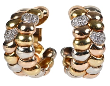 18kt. Diamond Wide Clip On Hoop Earrings