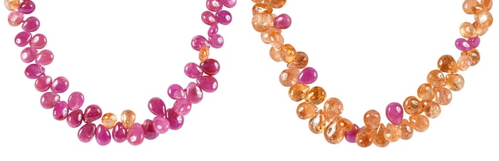 Two Topaz and Ruby Briolette Drop Bead Necklaces