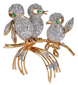 18kt. Diamond and Emerald Bird Motif Fur Clip