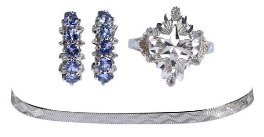 Three 14kt. items, Bracelet, Ring and Gemstone Earirngs