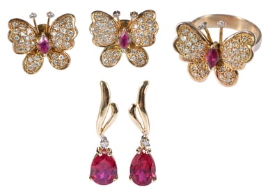 Collection of 14kt. Diamond and Synthetic Ruby Jewelry