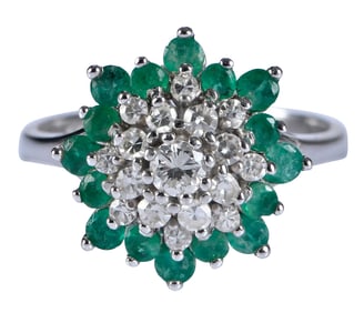 14kt. Floral Design Emerald and Diamond Ring