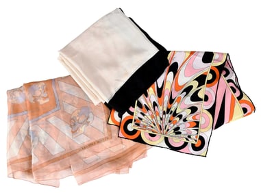 Three Designer Silk Scarves, Emilio Pucci, Alexander McQueen, and Jean Patou