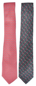 Two Hermes Silk Ties, Geometric Motifs
