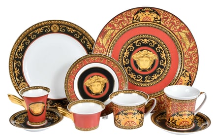 40 Piece Rosenthal Versace Red Medusa Porcelain Table Service