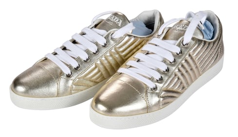 Prada Gold Leather Diagramme Sneakers