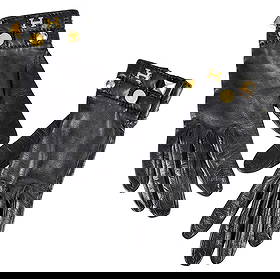 Hermes Studded Black Lambskin Gloves: France, marked size "7", with gold tone studs and H logo, 8-1/2 x 4 x 2 in. Provenance: Private Collection, North Carolina