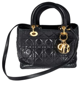 Christian Dior Black Lambskin Lady Cannage Medium