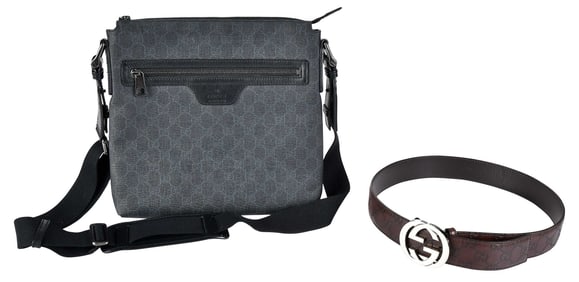 Gucci GG Canvas Zip Front Flat Messenger Medium with Belt