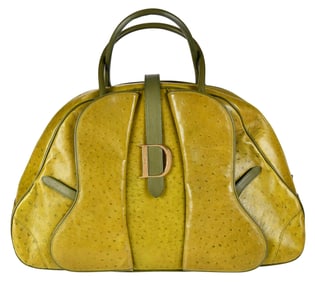 Christian Dior Green Ostrich Top Handle Double Saddle Bag