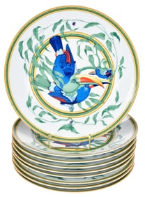 Nine Hermes Toucans Porcelain Dinner Plates