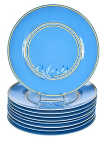 Nine Hermes Blue Toucans Porcelain Dinner Plates