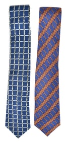 Two Hermes Silk Ties, Horsebit and Buckle Motif
