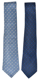 Two Hermes Silk Ties, Geometric and Leaf Motif