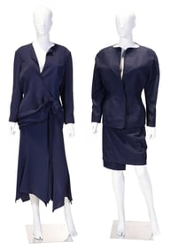 Two Thierry Mugler Cobalt Skirt Suits
