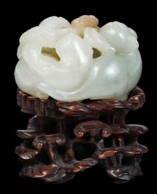 Chinese Whitish Jade Carving of Three Cats