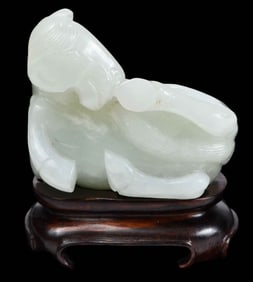 Chinese Carved Jade Recumbent Horse