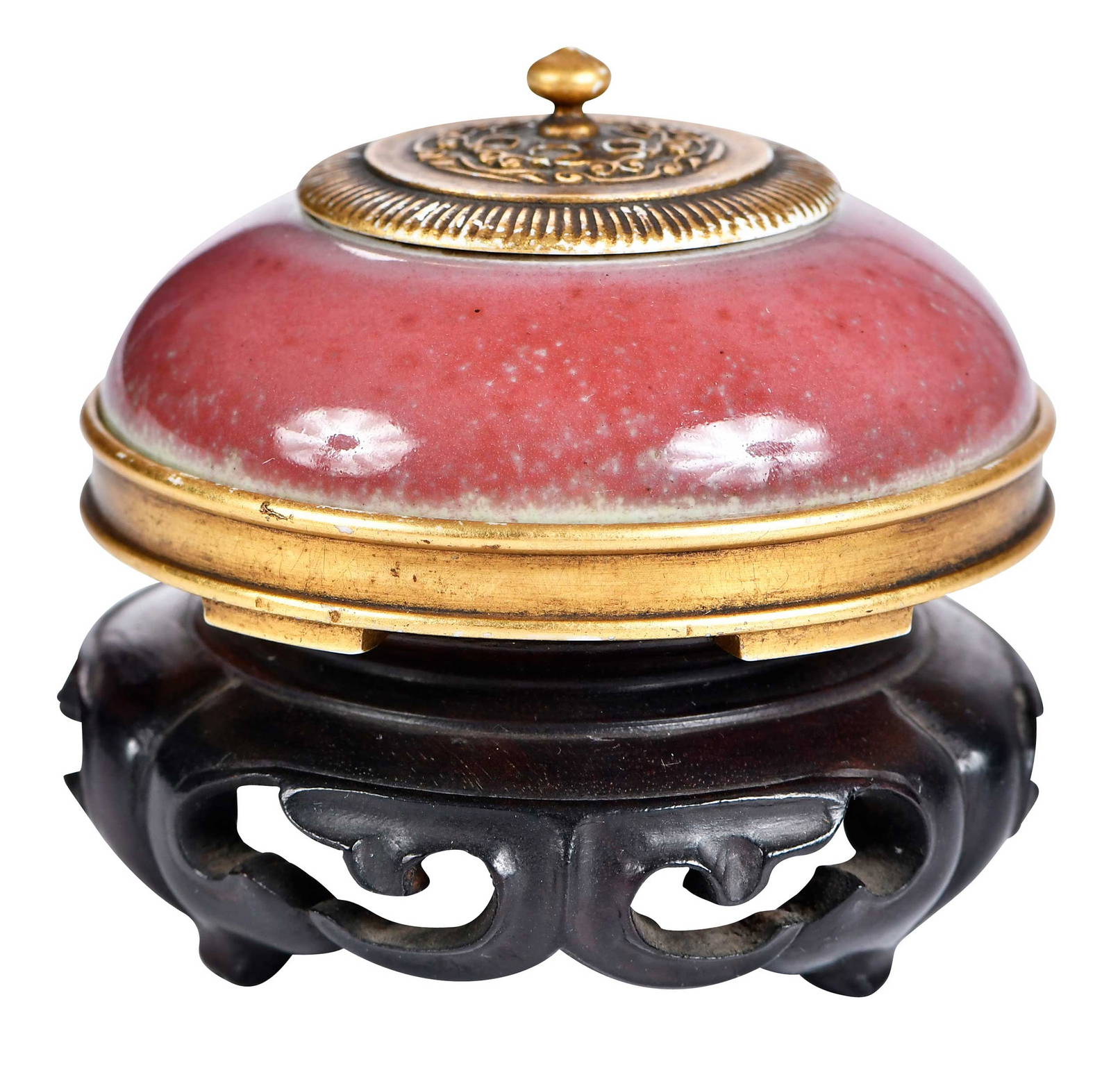 Chinese Flambe Rouge Porcelain Table Object with Gilt Resin Fittings