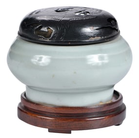 Celadon Jar with Black Lacquered Metal Lid