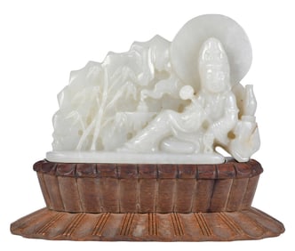 White Jade Carving of Guanyin with Halo