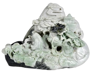 Chinese Carved Jade Boulder with Landscape Scene